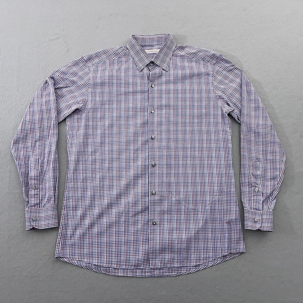 Ermenegildo Zegna Shirt Men Large Regular Fit Purple Blue Check Quiet Luxury